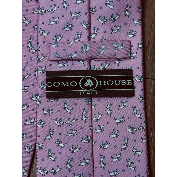 Como House Vintage Pink NeckTie with Dogs 100% Silk Made in Korea - Picture 5 of 7